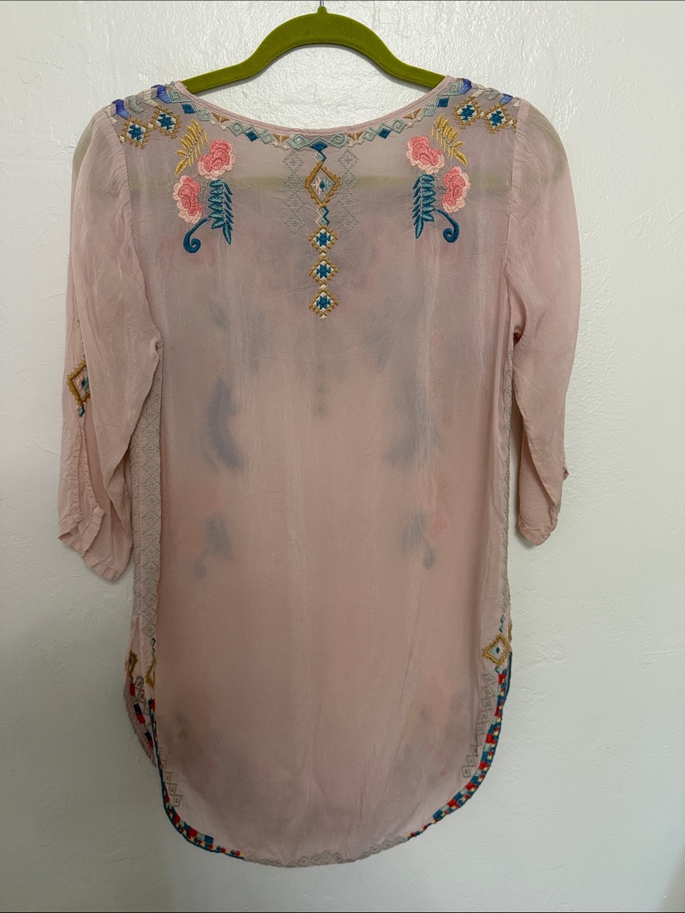 Johnny Was Dusty Blush Embroidered Floral Boho Tunic - Picture 5 of 11